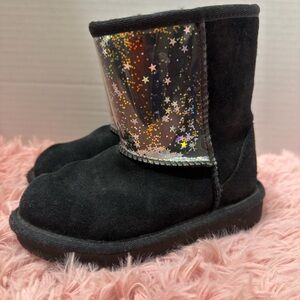 UGG Classic II Clear Glitter Black Shiny‎ Stars Girls Suede Boots Sz 10 EUC
